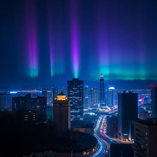 Album cover for 'City Lights' by Aurora Bloom, featuring a cityscape at night
