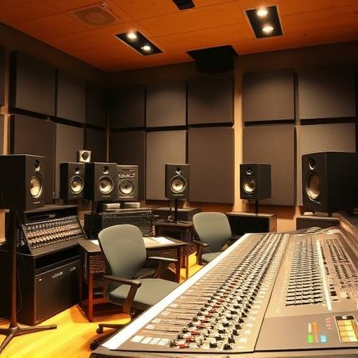 Inside Harmony Hub Studios, showing the mixing console and studio monitors in Studio A.