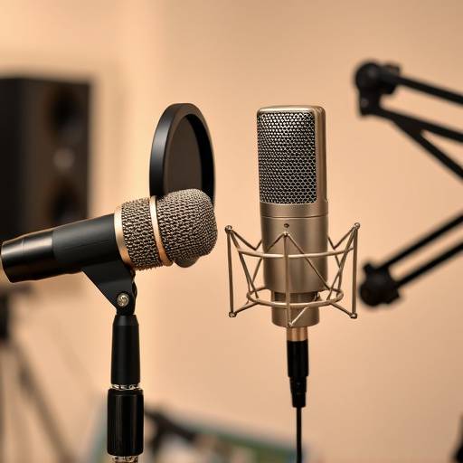 Microphone setup for the 'Tech Talk' podcast, focusing on audio equipment