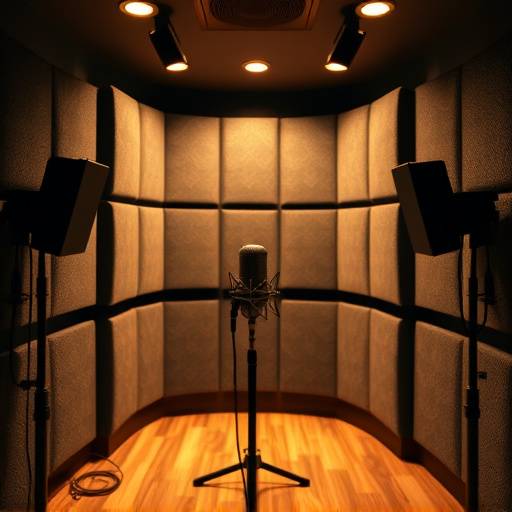 Vocal booth at Harmony Hub Studios with acoustic treatment and a microphone